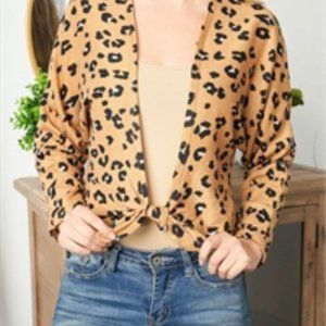 Animal Print Tie Up Short Cardigan